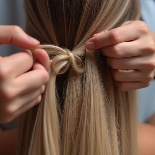 Close-up shot of hair extensions being styled